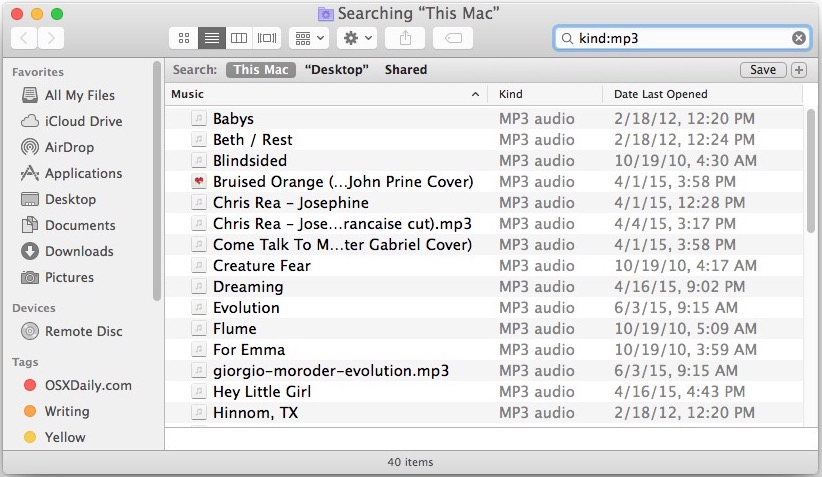 search for all pages files on mac